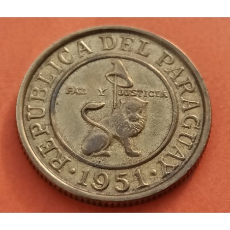 PARAGUAY 50 CENTIMOS 1951 LEON PAZ y JUSTICIA KM.24 MONEDA DE LATON MBC+ @ESCASA y LOBULADA@
