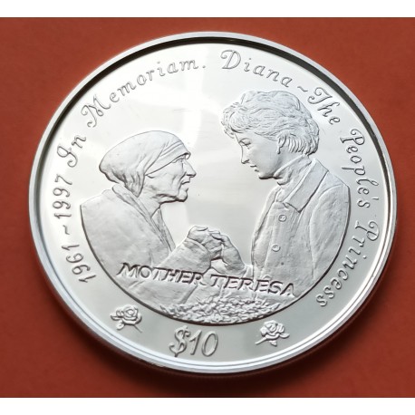 SIERRA LEONA 10 DOLARES 1997 LADY DI y TERESA DE CALCUTA KM.78 MONEDA DE PLATA PROOF Sierra Leone