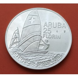 ARUBA 25 FLORIN 1992 WINDSURF BARCELONA SILVER PROOF KM*10