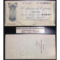 BILBAO 100 PESETAS 1936 BANCO DE BILBAO SIN SERIE 203589 Pick S555 GOBIERNO DE EUSKADI BILLETE / TALON LOCAL GUERRA CIVIL