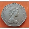 JERSEY 50 PENIQUES 1969 REINA ISABEL ESCUDO DEL PAIS  KM.34 MONEDA DE NICKEL BC+ Balwick Of INGLATERRA 50 New Pence