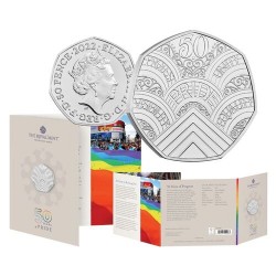 . 1 coin ULTIMA MONEDA de ISABEL II x INGLATERRA 50 PENIQUES 2022 50 YEARS OF PRIDE MONEDA DE NICKEL SC Royal Mint Set