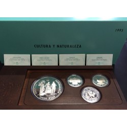 . 4 Monedas x ESPAÑA CULTURA y NATURALEZA 2ª Serie 2000 + 5000 + 10000 PESETAS 1995 PLATA ESTUCHE FNMT 8,20 ONZAS