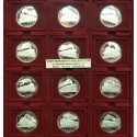 12 monedas x MARSHALL ISLANDS 50 DOLARES 1996 WORLD'S LEDENDARY STEAM LOCOMOTIVE TRENES LOCOMOTORAS PLATA 1 ONZA OZ SILVER