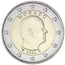 1 coin x MONACO 2 EUROS 2022 REY ALBERTO II SIN CIRCULAR MONEDA NO CONMEMORATIVA @ESCASA@