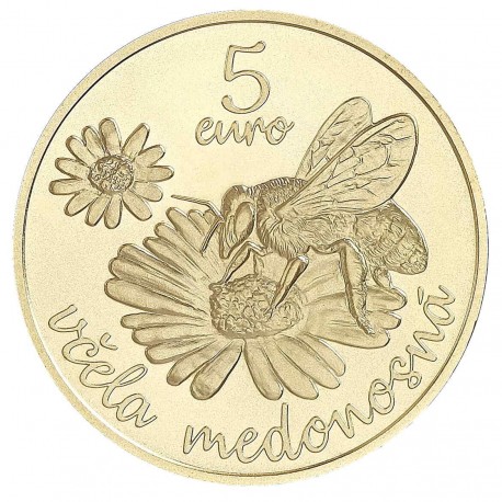 . 1ª moneda x ESLOVAQUIA 5 EUROS 2021 ABEJA y PANAL DE MIEL Flora y Fauna LATON SC Slovakia