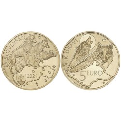 . @ENVIO INMEDIATO@ ESLOVAQUIA 5 EUROS 2021 LOBOS EN MANADA AULLANDO Flora y Fauna 2ª MONEDA DE LATON SC Slovakia