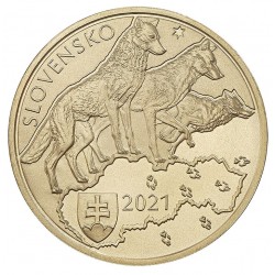 . 2ª moneda x ESLOVAQUIA 5 EUROS 2021 LOBOS EN MANADA AULLANDO Flora y Fauna 2ª MONEDA DE LATON SC Slovakia