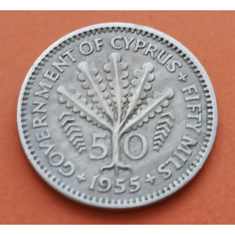 CHIPRE 50 MILS 1955 RAMAS DE ARBOL e ISABEL II KM.36 MONEDA DE NICKEL MBC- Cyprus Zypern Colonia de Inglaterra