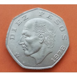 MEXICO 10 PESOS 1978 MIGUEL HIDALGO KM.477.2 MONEDA DE NICKEL EBC- FORMA HEPTAGONAL Mejico Mexiko coin