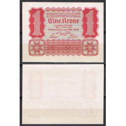 AUSTRIA 1 KRONE 1922 VALOR (Reverso liso) Pick 73 BILLETE SC Osterreich UNC BANKNOTE