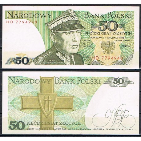 POLONIA 50 ZLOTY 1988 MARISCAL KAROL SWIERCZEWSKI Pick 142C BILLETE SC POLAND UNC BANKNOTE 50 ZLOTYCH