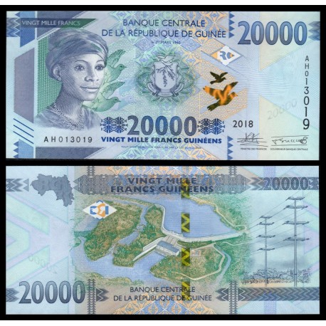 GUINEA 20000 FRANCOS GUINEANOS 2018 NIÑA ABORIGEN y ARBOLES Pick 50 BILLETE SC Guinee