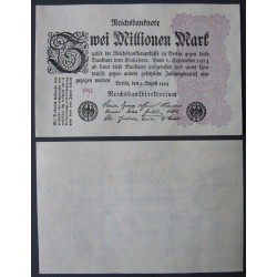 ALEMANIA 2 MILLONES DE MARCOS 1923 AGOSTO 9 Banco REICHSBAHN Época HIPERINFLACION BILLETE EBC- Germany