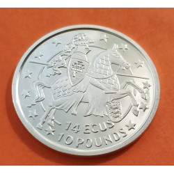 GIBRALTAR 14 ECUS 1993 CABALLERO MEDIEVAL A DERECHA KM.109 MONEDA DE PLATA SC Gibraltar 10 Libras 1993