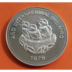 COSTA RICA 100 COLONES 1979 YEAR OF THE CHILD NIDO DE PAJAROS KM.206 MONEDA DE PLATA SC 1.04 ONZAS Oz silver coin