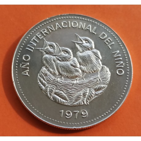 COSTA RICA 100 COLONES 1979 YEAR OF THE CHILD NIDO DE PAJAROS KM.206 MONEDA DE PLATA SC 1.04 ONZAS Oz silver coin