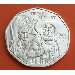 AUSTRIA 5 EUROS 2009 TIROL PLATA SIN CIRCULAR SILVER TIROLER