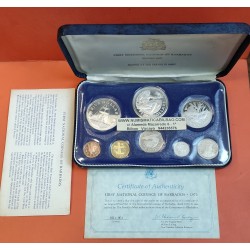1973 BARBADOS ESTUCHE OFICIAL 8 coins Silver Proof Mint Set 5 DOLARES PLATA + 10 DOLARES PLATA casi contiene 2 Onzas