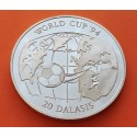 GAMBIA 20 DALASIS 1994 MUNDIAL DE FUTBOL USA BALÓN y MAPA KM.35 MONEDA DE PLATA PROOF Africa IMPERFECCIONES