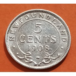 CANADA 5 CENTAVOS 1908 NEWFOUNDLAND REY EDUARDO VII KM.7 MONEDA DE PLATA MBC 5 Cent TERRANOVA NEW FOUNDLAND
