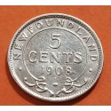 CANADA 5 CENTAVOS 1908 NEWFOUNDLAND REY EDUARDO VII KM.7 MONEDA DE PLATA MBC 5 Cent TERRANOVA NEW FOUNDLAND