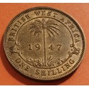 AFRICA DEL OESTE 1 SHILLING 1947 JORGE VI y PALMERA KM.23 MONEDA DE LATON MBC+ British West Africa