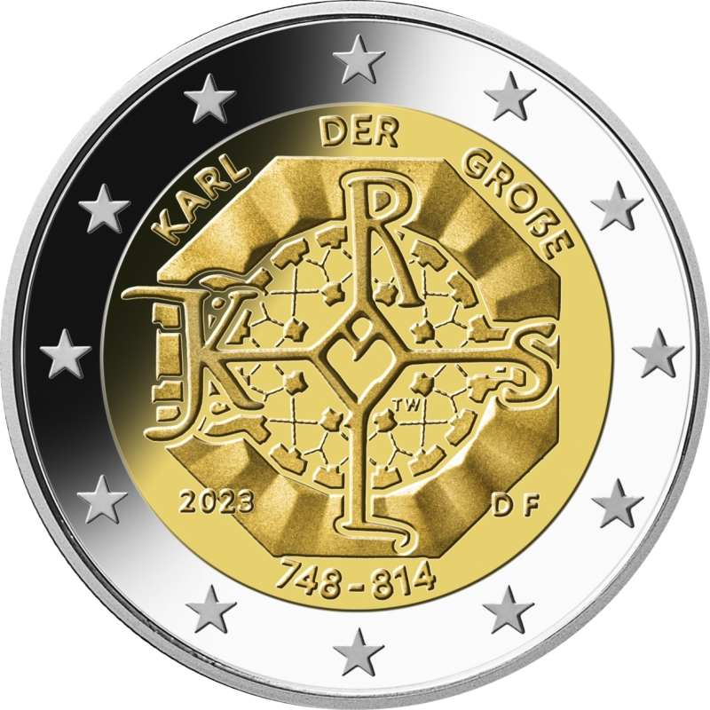 . 1 coin x ALEMANIA 2 EUROS 2023 CARLOMAGNO 1275 ANIVERSARIO DE SU NACIMIENTO @CECA AL AZAR@ MONEDA CONMEMORATIVA SC Germany 2€