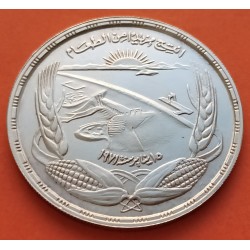 EGIPTO 1 LIBRA 1968 PRESA DE ASWAN y CENTRAL ELÉCTRICA FAO KM.415 MONEDA DE PLATA EBC Egypt 1 Pound silver coin