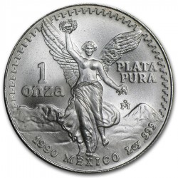MEXICO 1 ONZA 1990 ANGEL LIBERTAD PURE SILVER COIN UNC Mejico OZ OUNCE