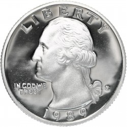 ESTADOS UNIDOS 1/4 DOLAR 1989 S WASHINGTON PROOF NICKEL QUARTER