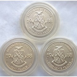 GUINEE 100 FRANCOS + 200 FRANCOS + 300 FRANCOS 1988 OLIMPIADAS MONEDAS DE PLATA Silver Francs
