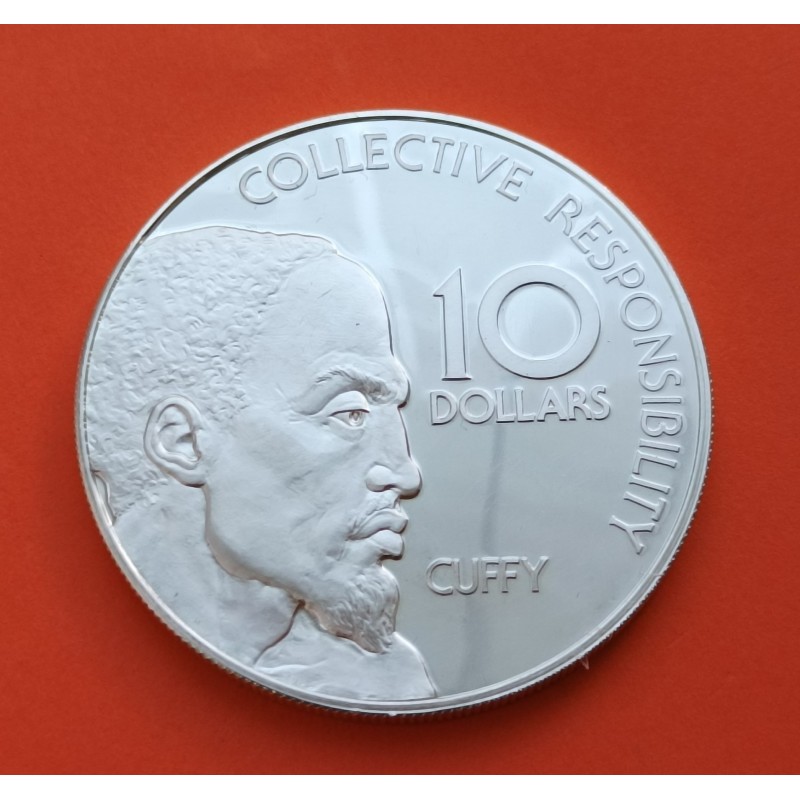 1,29 ONZAS x GUYANA 10 DOLARES 1976 CUFFY 10 AÑOS DE INDEPENDENCIA KM.44A MONEDA DE PLATA PROOF Caribe silver coin