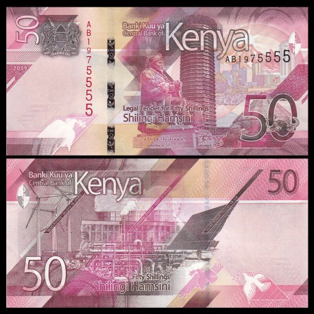 KENIA 50 SHILINGI 2019 Nuevo diseño RASCACIELOS y FABRICA Pick 52 BILLETE SC Africa KENYA UNC BANKNOTE 50 Shillingi Hamsini