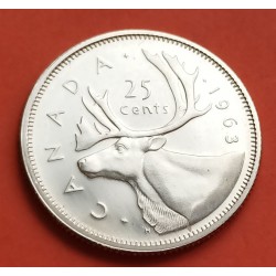 CANADA 25 CENTAVOS 1963 REINA ISABEL II y ALCE KARIBOU KM.52 MONEDA DE PLATA EBC/SC silver coin