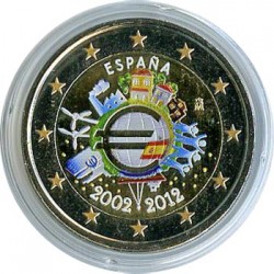 @MONEDA EN COLORES@ ESPAÑA 2 EUROS 2012 X ANIVERSARIO DEL EURO SIN CIRCULAR CAPSULA