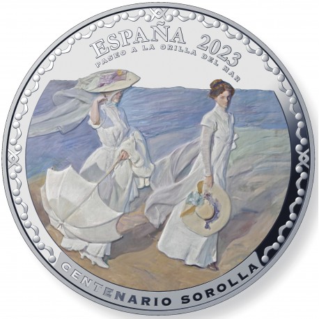 . 1 acoin @ENVIO HOY@ ESPAÑA 50 EUROS 2023 JOAQUÍN SOROLLA PASEO A LA ORILLA DEL MAR MONEDA PLATA FNMT Cincuentín 5 Onzas