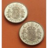 . 2 monedas x ESPAÑA 100 PESETAS 1983 JUAN CARLOS I FLOR DE LIS ARRIBA + ABAJO @SC + IMPERFECCIONES@ LATON Pareja P/4