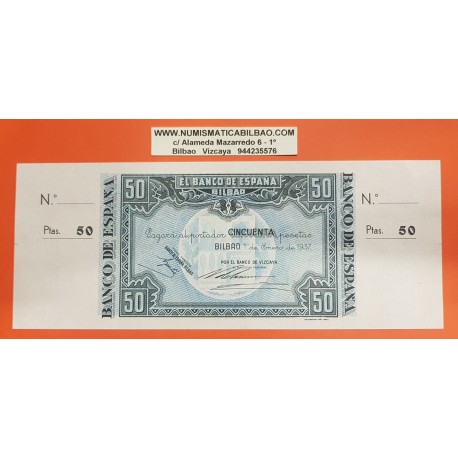 @MATRIZ ORIGINAL@ BILBAO 50 PESETAS 1937 BANCO DE VIZCAYA Pick S.564 BILLETE SC GOBIERNO DE EUSKADI Guerra Civil