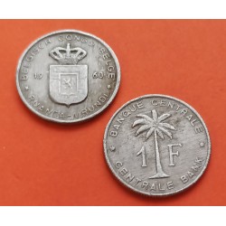 1 moneda x CONGO BELGA 1 FRANCO 1960 PALMERA RUANDA URUNDI KM.4 ALUMINIO MBC- Burundi Belgisch Belge 1 Franc