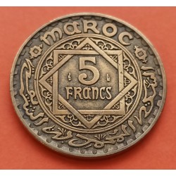 MARRUECOS 5 FRANCOS 1946 AH1365 EMPIRE CHERIFIEN MAROC MOHAMMED V KM.43 MONEDA DE LATON MBC- Morocco 5 Francs R/1