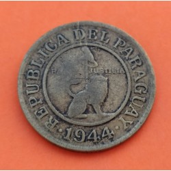 PARAGUAY 50 CENTIMOS 1944 LEON y JUSTICIA KM.24 MONEDA DE LATON MUY CIRCULADA WWII