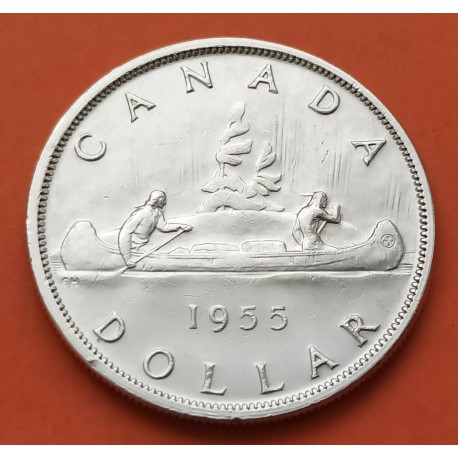 CANADA 1 DOLAR 1955 INDIOS EN CANOA 1º RETRATO DE ISABEL II KM.54 MONEDA DE PLATA EBC $1 Dollar silver coin