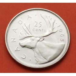 CANADA 25 CENTAVOS 1965 REINA ISABEL II y ALCE KARIBOU KM.62 MONEDA DE PLATA SC- silver coin