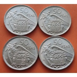 4 monedas x ESPAÑA 50 PESETAS 1957 * 58 + 59 + 60 + 67 FRANCO ESTADO ESPAÑOL KM.788 NICKEL SIN CIRCULAR DE CARTUCHO