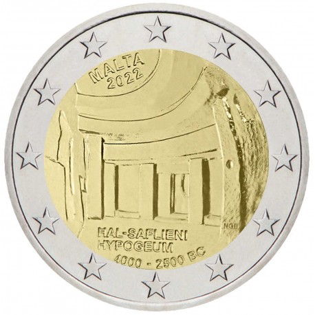 . 1 coin @ENVIO YA@ MALTA 2 EUROS 2022 TEMPLO HYPOGEUM 180.000 uds. @RARA@ 2ª MONEDA CONMEMORATIVA