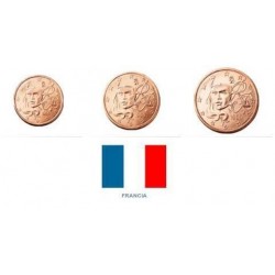 FRANCIA 1+2+5 CENTIMOS 2009 BUSTO DE MUJER 3 MONEDAS DE COBRE SC France Euro Euros Cents