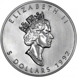 CANADA 5 DOLARES 1989 HOJA DE ARCE PLATA PURA SC SILVER DOLLAR