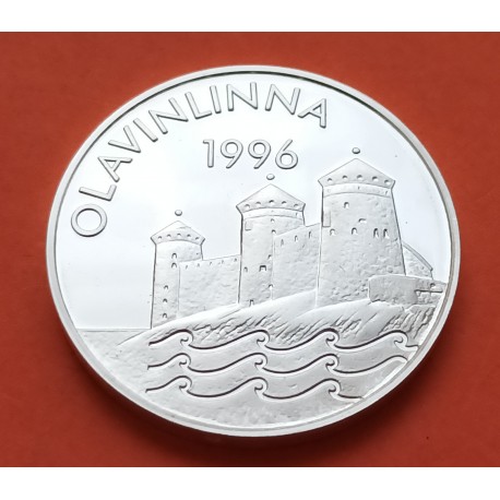 FINLANDIA 10 EURO 1996 CASTILLO DE OLAVINLINNA y LEON KM.X.5 MONEDA DE PLATA PROOF Finnland PROBE TRIAL