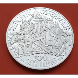 AUSTRIA 100 SCHILLINGS 1994 ERZHERZOG JOHANN y SOLDADOS KM.3020 MONEDA DE PLATA PROOF Osterreich silver coin